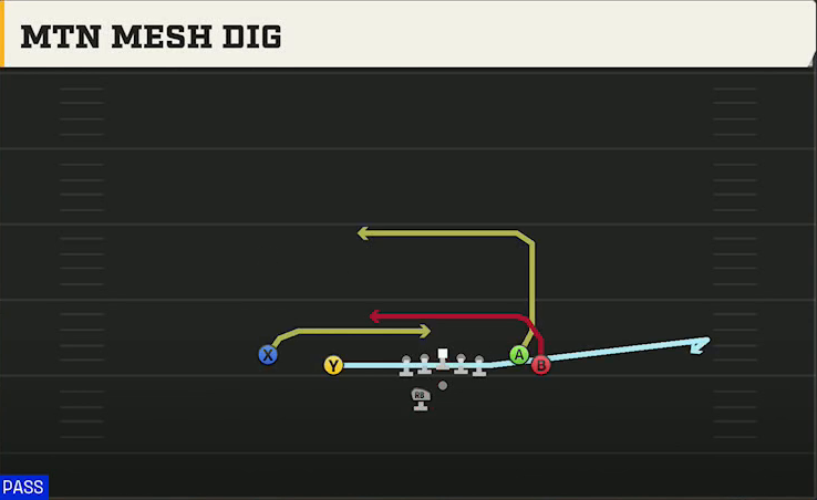 New Mexico State Offense Gun Flanker Close Wk Mtn Mesh Dig play diagram
