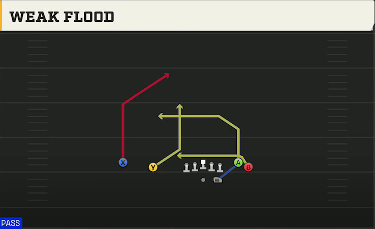 Delaware Offense Gun Flanker Close Weak Flood play diagram