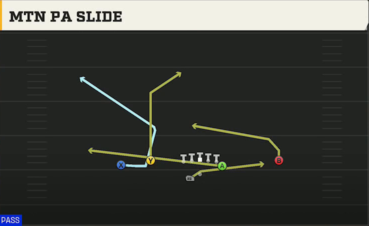 NC State Offense Gun Flex Y Off Wk Mtn PA Slide play diagram