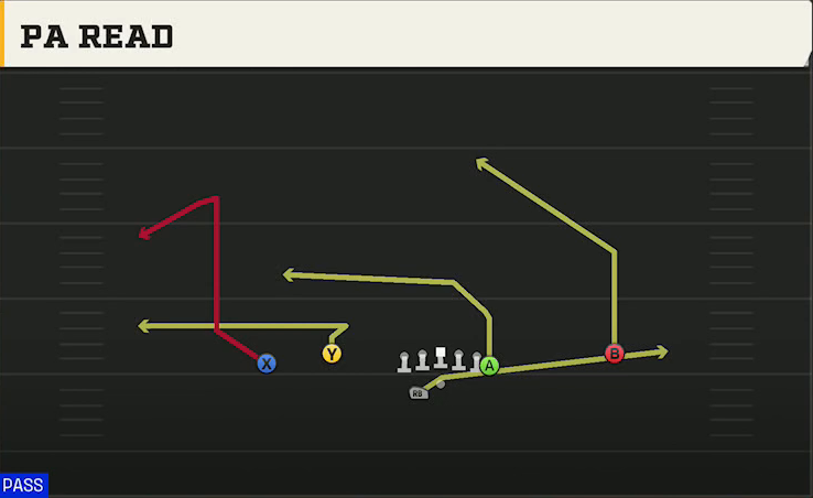 Maryland Offense Gun Flex Y Off Wk PA Read play diagram