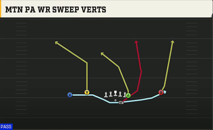 New Mexico Offense Gun Flex Y Off Mtn PA WR Sweep Verts play diagram