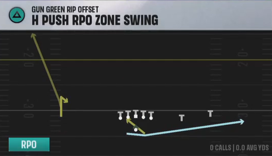 Air Raid (Alternate Offense) Gun Green Rip Offset H Push Rpo Zone Swing play diagram