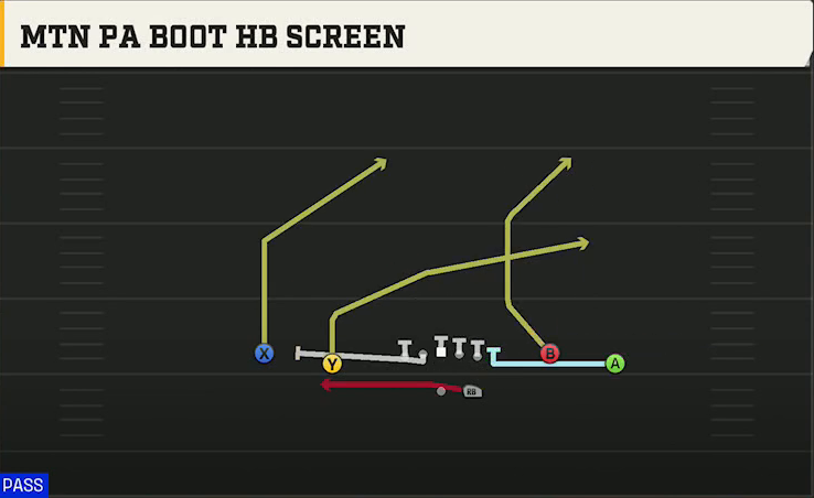 Akron Offense Gun Normal Y Off Close Mtn PA Boot HB Screen play diagram