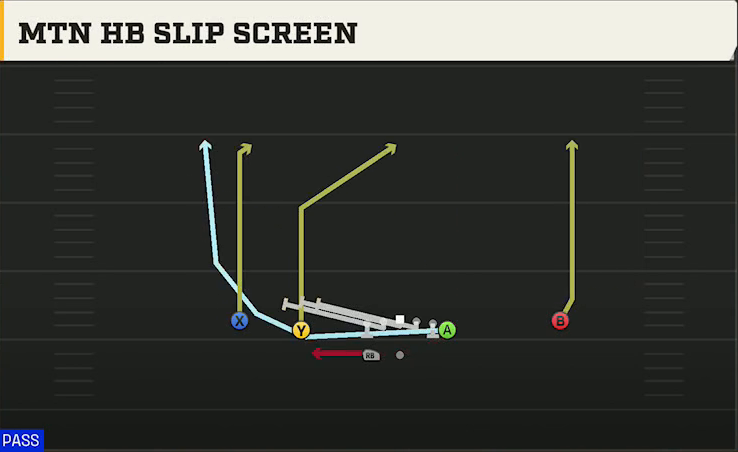 UTSA Offense Gun Normal Y Off Wk Mtn HB Slip Screen play diagram