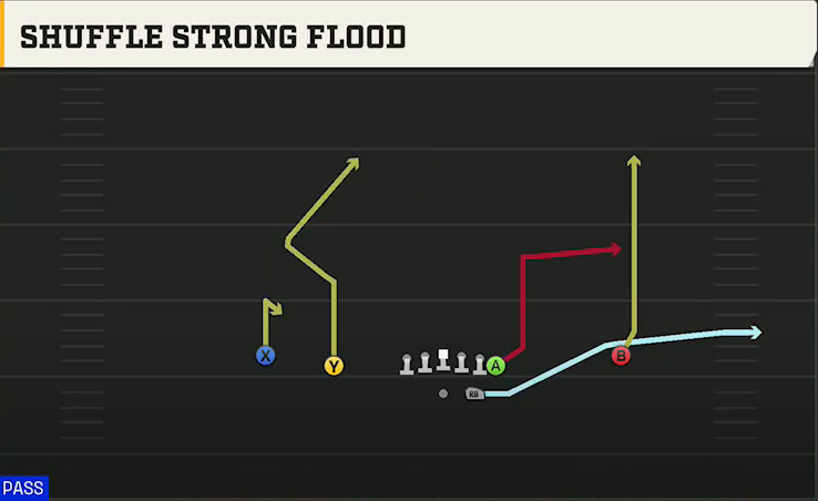 Arkansas Offense Gun Normal Y Off Shuffle Strong Flood play diagram