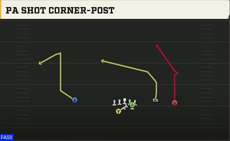 Clemson Offense Gun Open Flex Wk PA Shot Corner-post play diagram