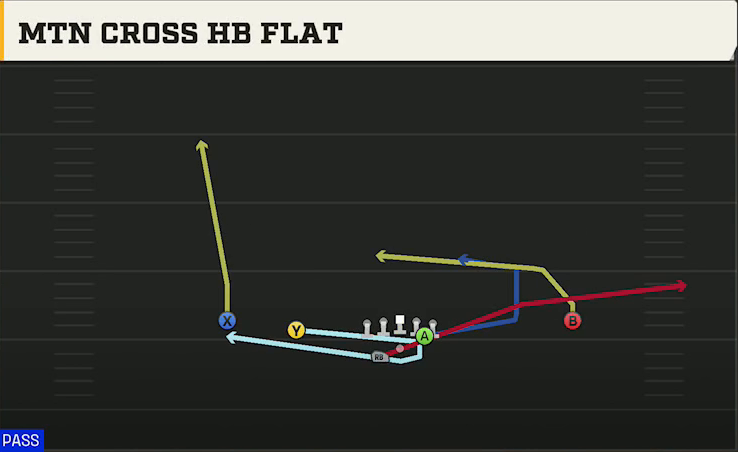 Spread Option (Alternate Offense) Gun Normal Offset Wk Mtn Cross HB Flat play diagram