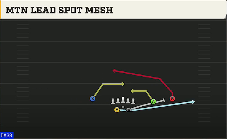 USC Offense Gun Split Slot Offset Mtn Lead Spot Mesh play diagram