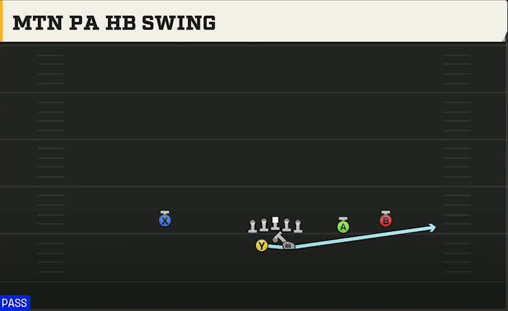 Purdue Offense Gun Split Slot Offset Mtn PA HB Swing play diagram