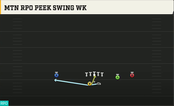UCF Offense Gun Split Slot Offset Mtn RPO Peek Swing Wk play diagram