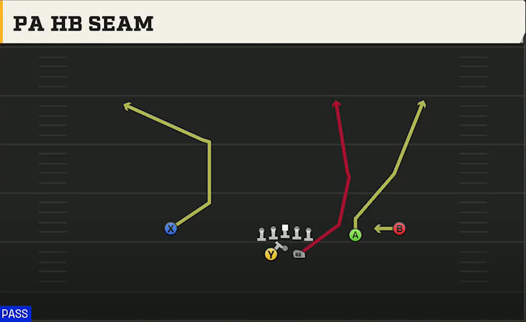 Nevada Offense Gun Split Slot Offset PA HB Seam play diagram