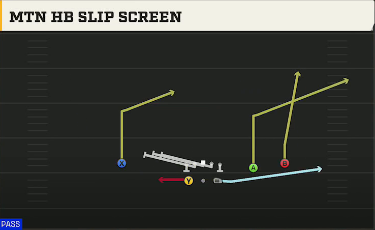 Texas A&M Offense Gun Split Slot Open Mtn HB Slip Screen play diagram
