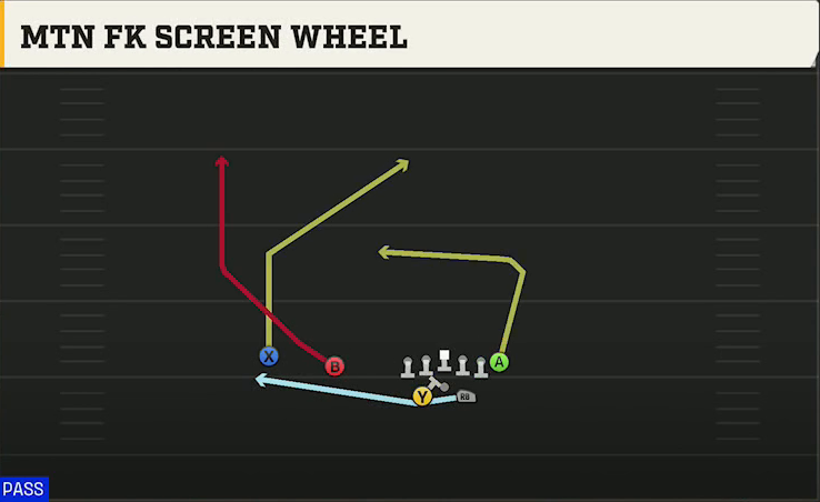 Texas Offense Gun Split Twins Offset Mtn FK Screen Wheel play diagram