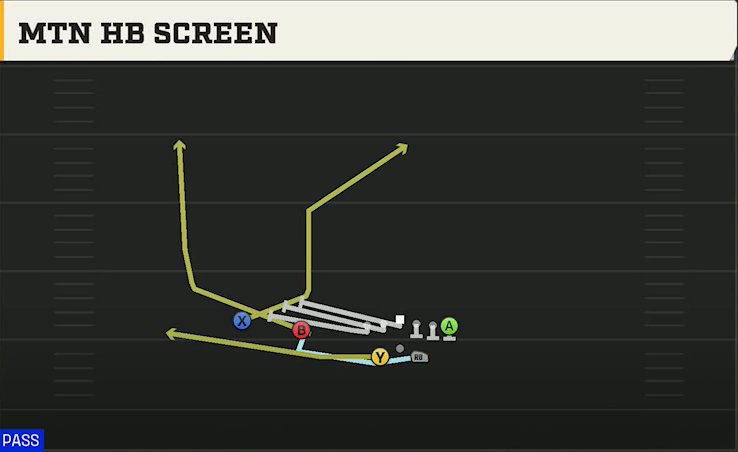 Texas Offense Gun Split Twins Offset Mtn HB Screen play diagram