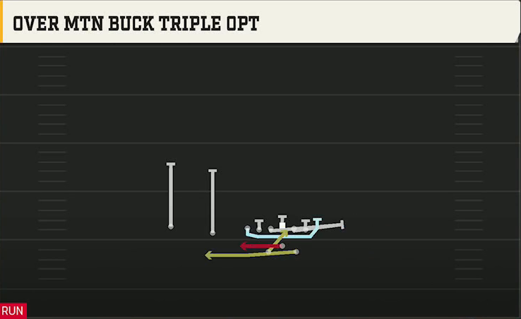 Liberty Offense Gun Split Twins Offset Over Mtn Buck Triple Opt play diagram