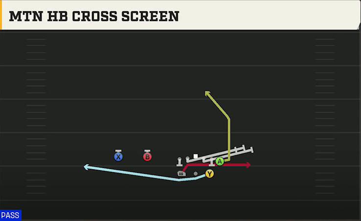 Boise State Offense Gun Split Twins Y Off Mtn HB Cross Screen play diagram
