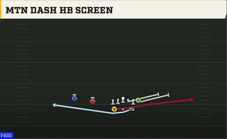 Georgia Tech Offense Gun Split Twins Mtn Dash HB Screen play diagram