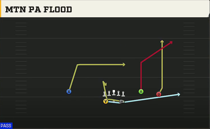 TCU Offense Gun Split Y-Flex Mtn PA Flood play diagram