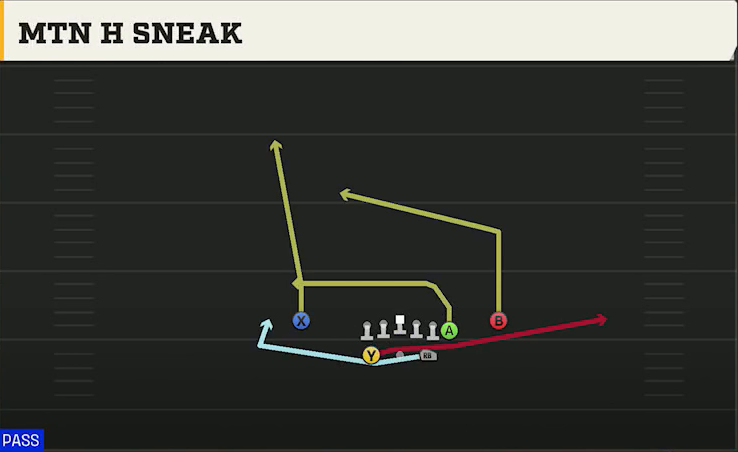 BYU Offense Gun Split Y Off Mtn H Sneak play diagram