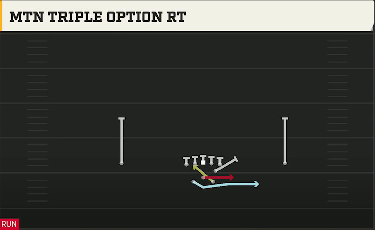 Central Michigan Offense Gun Split Y Offset Mtn Triple Option Rt play diagram