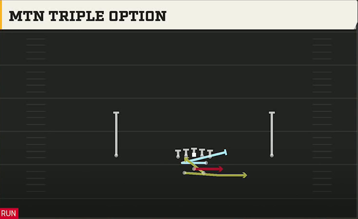 Central Michigan Offense Gun Split Y Offset Mtn Triple Option play diagram