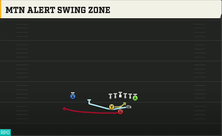 Western Michigan Offense Gun Split Z Plus Mtn Alert Swing Zone play diagram