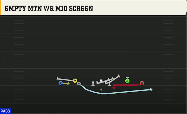 Iowa State Offense Gun Spread Dbl Flex Wk Empty Mtn WR Mid Screen play diagram