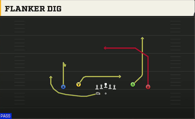 Washington State Offense Gun Spread Dbl Flex Wk Flanker Dig play diagram