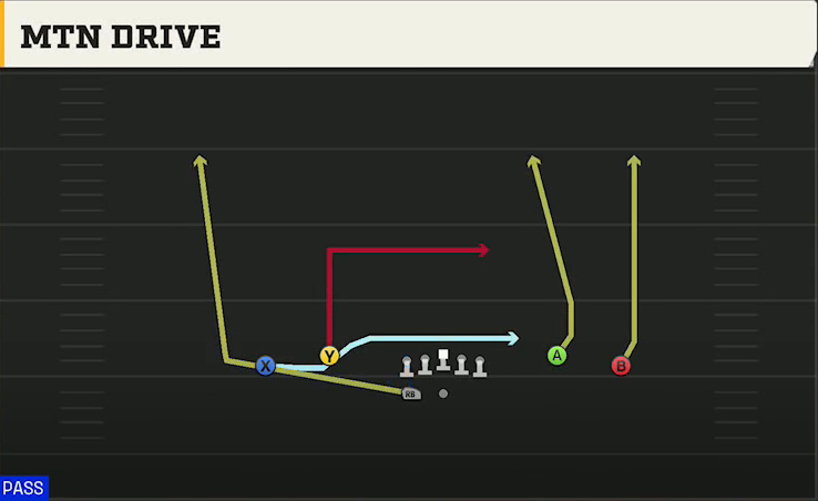 Washington State Offense Gun Spread Dbl Flex Wk Mtn Drive play diagram