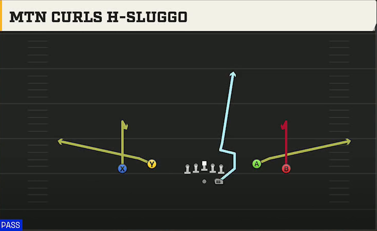 New Mexico State Offense Gun Spread Dbl Flex Mtn Curls H-sluggo play diagram