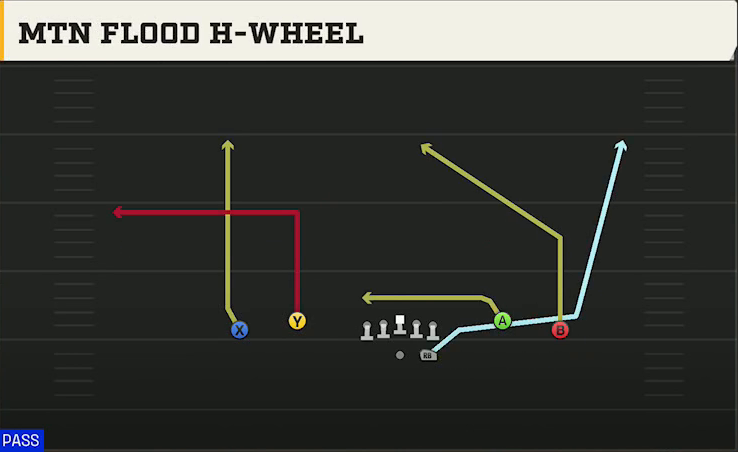 New Mexico State Offense Gun Spread Dbl Flex Mtn Flood H-wheel play diagram