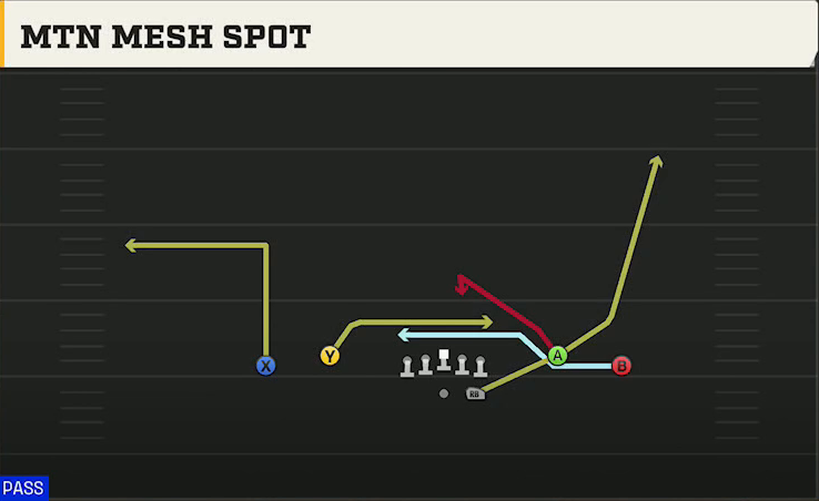 Louisiana Tech Offense Gun Spread Dbl Flex Mtn Mesh Spot play diagram