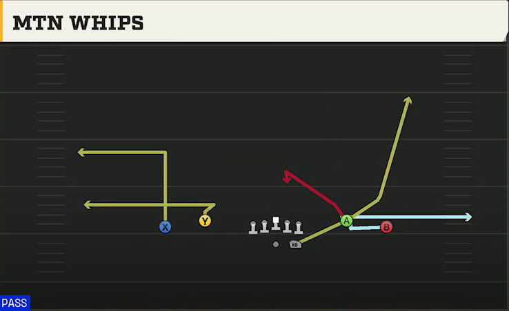 Louisiana Tech Offense Gun Spread Dbl Flex Mtn Whips play diagram