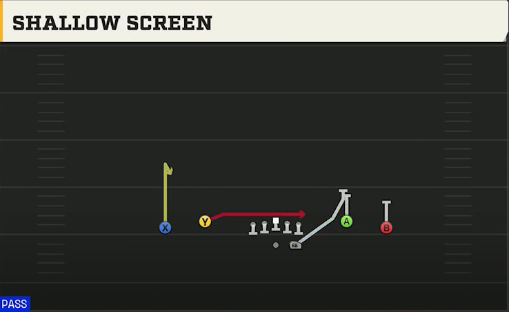Purdue Offense Gun Spread Dbl Flex Shallow Screen play diagram