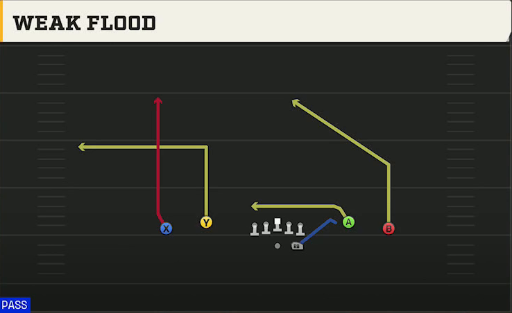Go Go (Alternate Offense) Gun Spread Dbl Flex Weak Flood play diagram