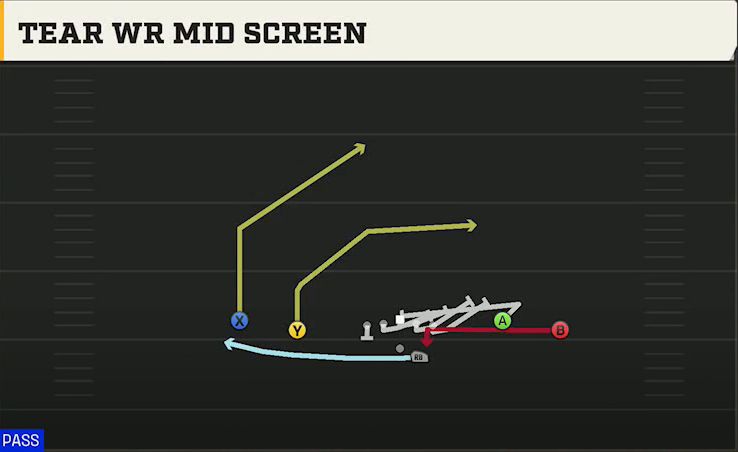 Purdue Offense Gun Spread Flex Tear WR Mid Screen play diagram