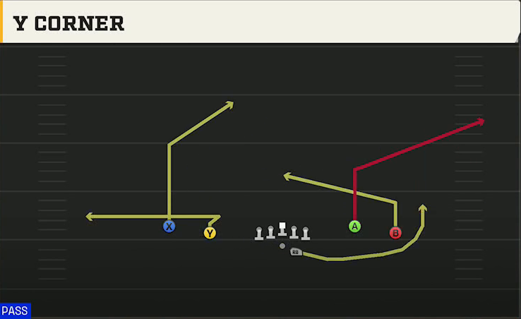TCU Offense Gun Spread Flex Y Corner play diagram
