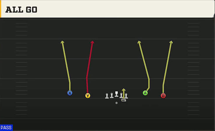 LSU Offense Gun Spread Dbl Flex All Go play diagram