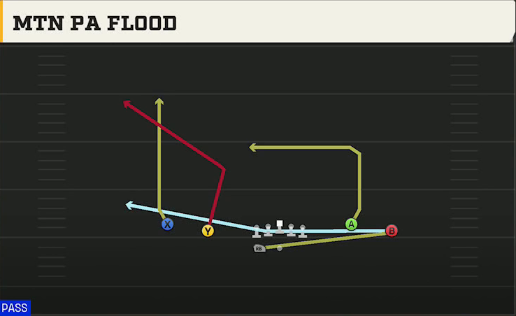 Miami Offense Gun Spread Flex Wk Mtn PA Flood play diagram