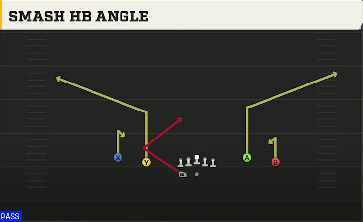 Purdue Offense Gun Spread Y-Flex Wk Smash HB Angle play diagram