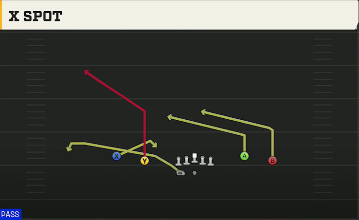 Purdue Offense Gun Spread Y-Flex Wk X Spot play diagram