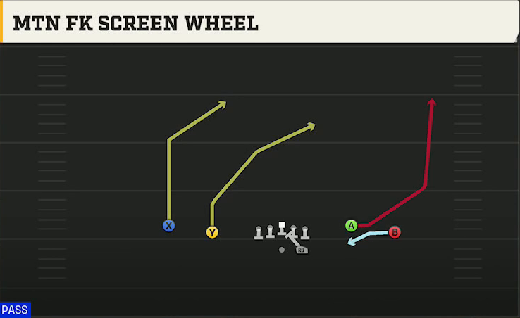 Georgia Offense Gun Spread Y-Flex Mtn FK Screen Wheel play diagram