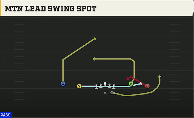 Central Michigan Offense Gun Spread Y-Flex Mtn Lead Swing Spot play diagram