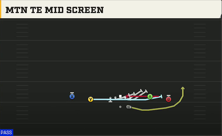 Bowling Green Offense Gun Spread Y-Flex Mtn TE Mid Screen play diagram