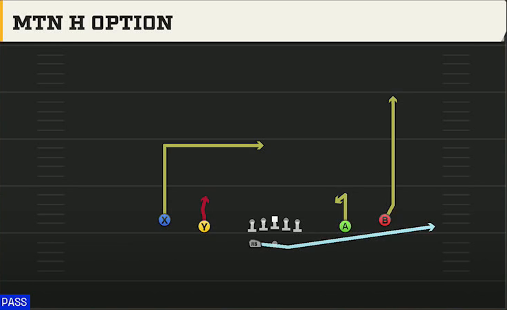 Marshall Offense Gun Spread HB Wk Mtn H Option play diagram