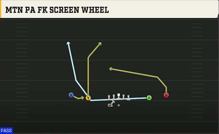 Ball State Offense Gun Spread HB Wk Mtn PA FK Screen Wheel play diagram
