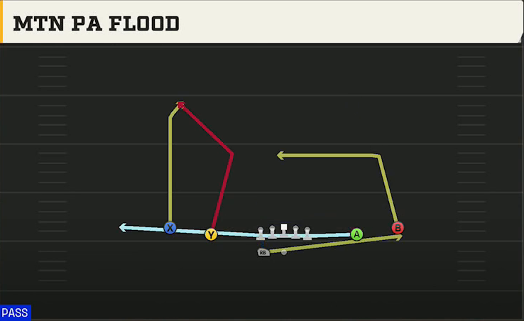 UTSA Offense Gun Spread HB Wk Mtn PA Flood play diagram