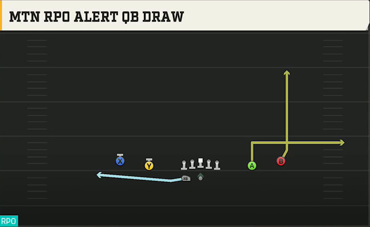 Marshall Offense Gun Spread HB Wk Mtn RPO Alert QB Draw play diagram