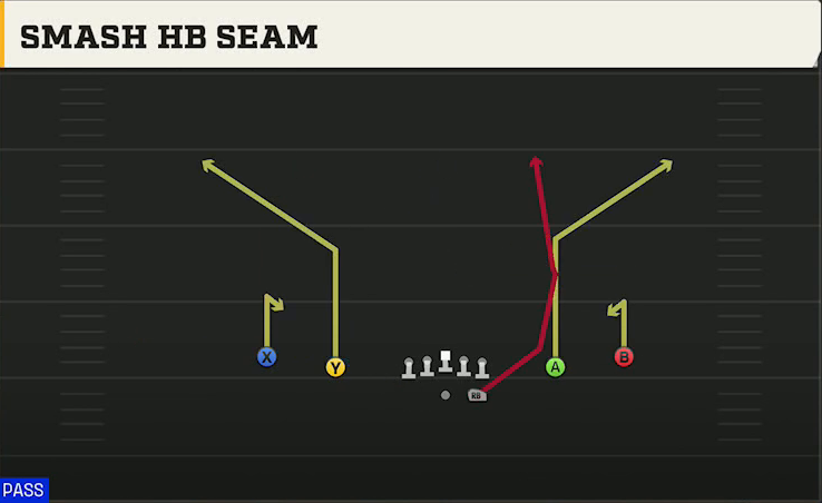 Delaware Offense Gun Spread Y-Slot Smash HB Seam play diagram