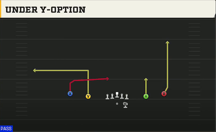 Delaware Offense Gun Spread Y-Slot Under Y-option play diagram